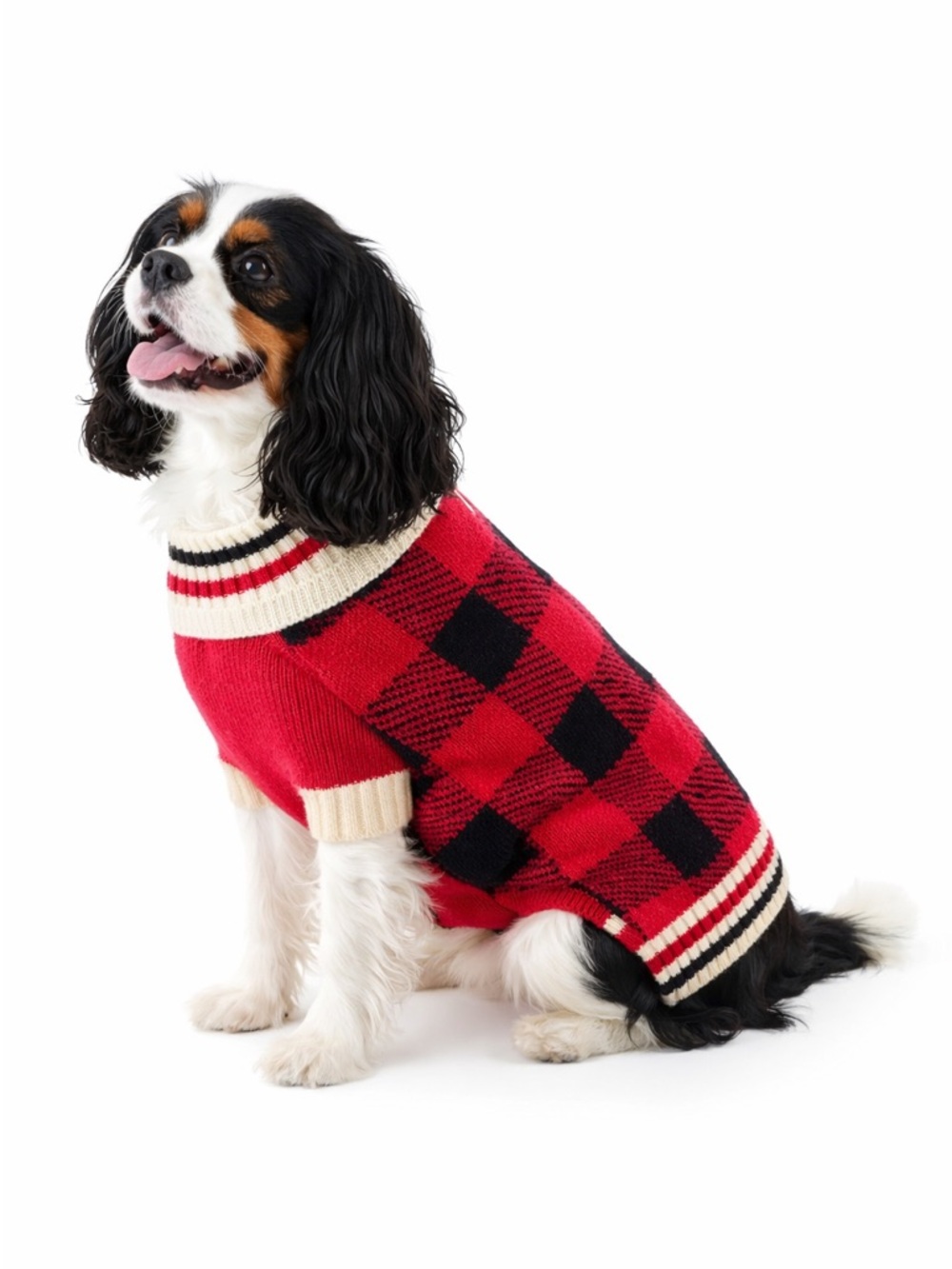 HOTEL DOGGY Red & Black Buffalo Plaid Checkered Dog Sweater Mock Neck Turtleneck